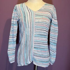 NIC+ZOE Pastel Multicolor Striped Linen Blend V-Neck Sweater